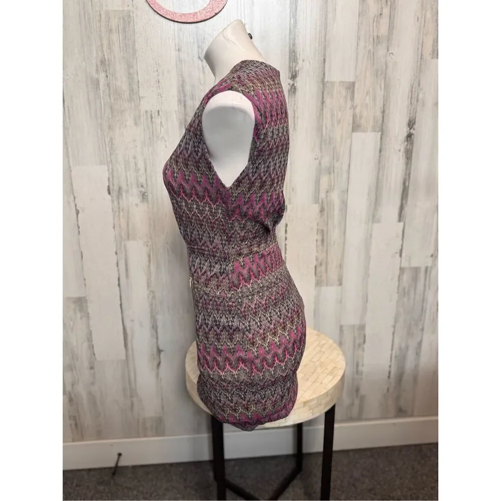 Ark & Co. Metallic Chevron Knit Bodycon Dress Small Pink Black Gold